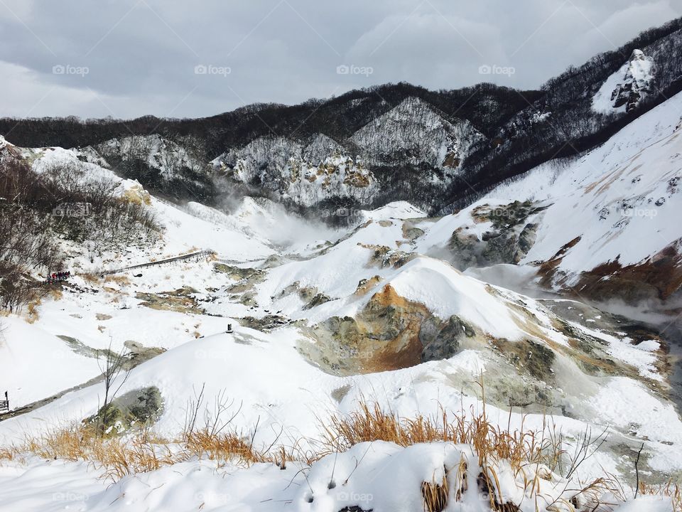 Snow mountains at noboribetsu, hokkaido, japan