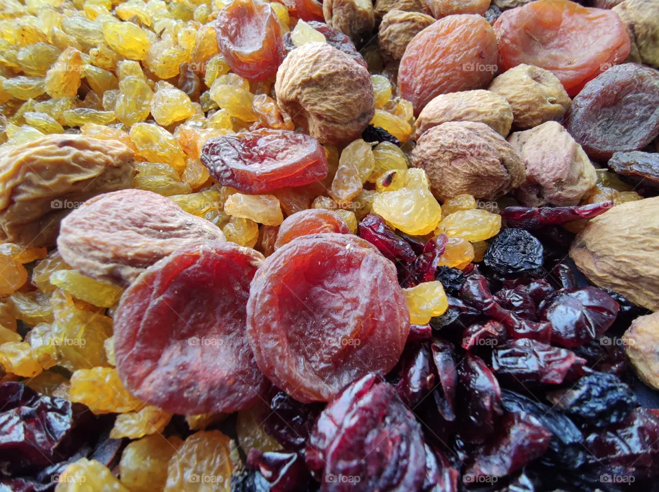 Mix of dried fruits (prunes, raisins, apricots and cranberries)