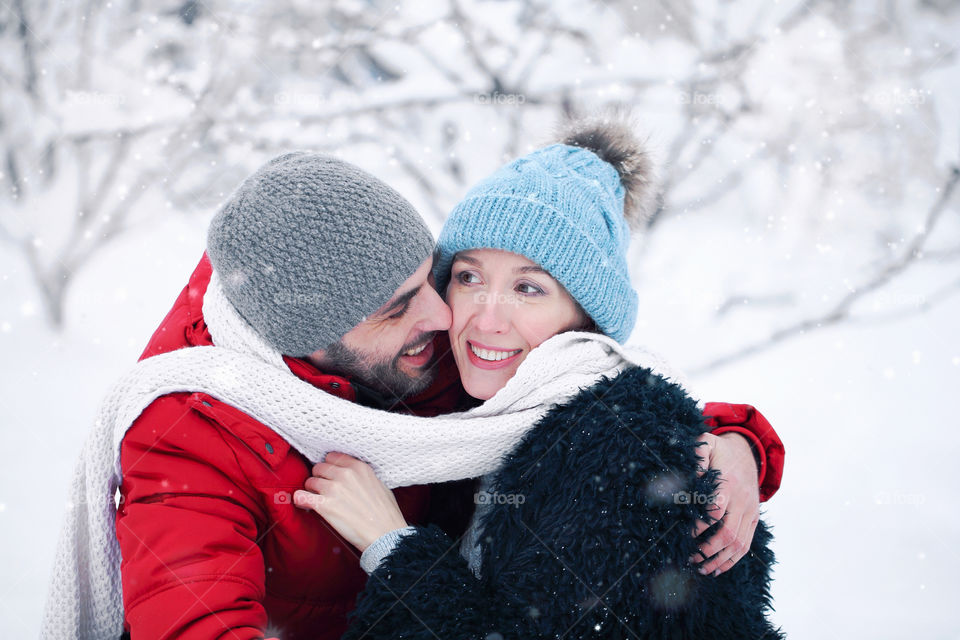 Couple in love in the snow