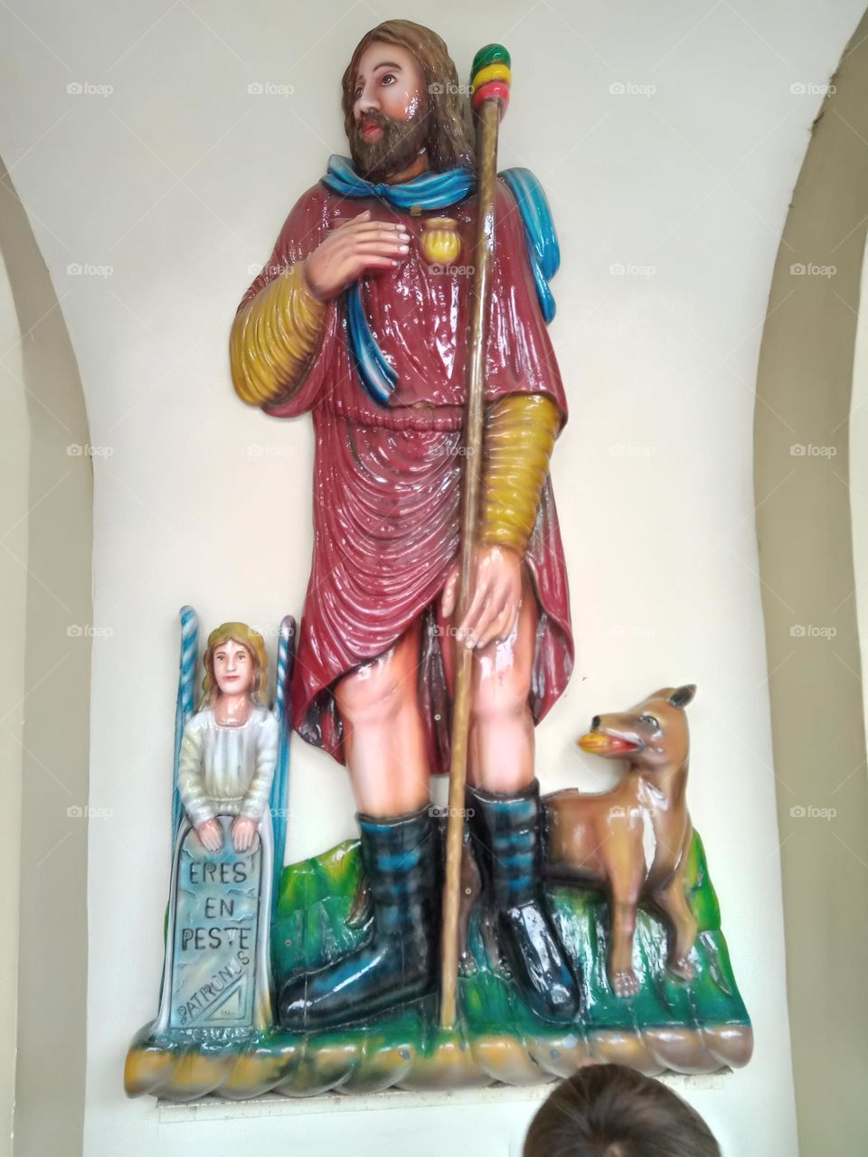 STATUE OF SAN ROQUE WITH HIS FAVORITE DOG COMPANION,