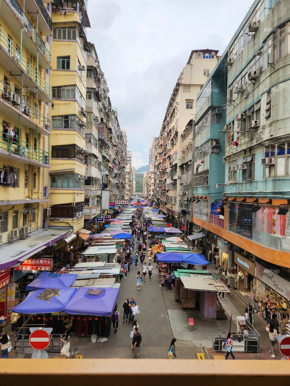 Street Market at Mongkok in Hong Kong, which was taken it from the pedestrian footbridge