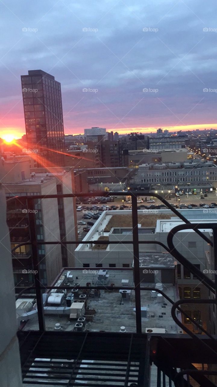 Chicago sunset - view from outside the loop facing west 