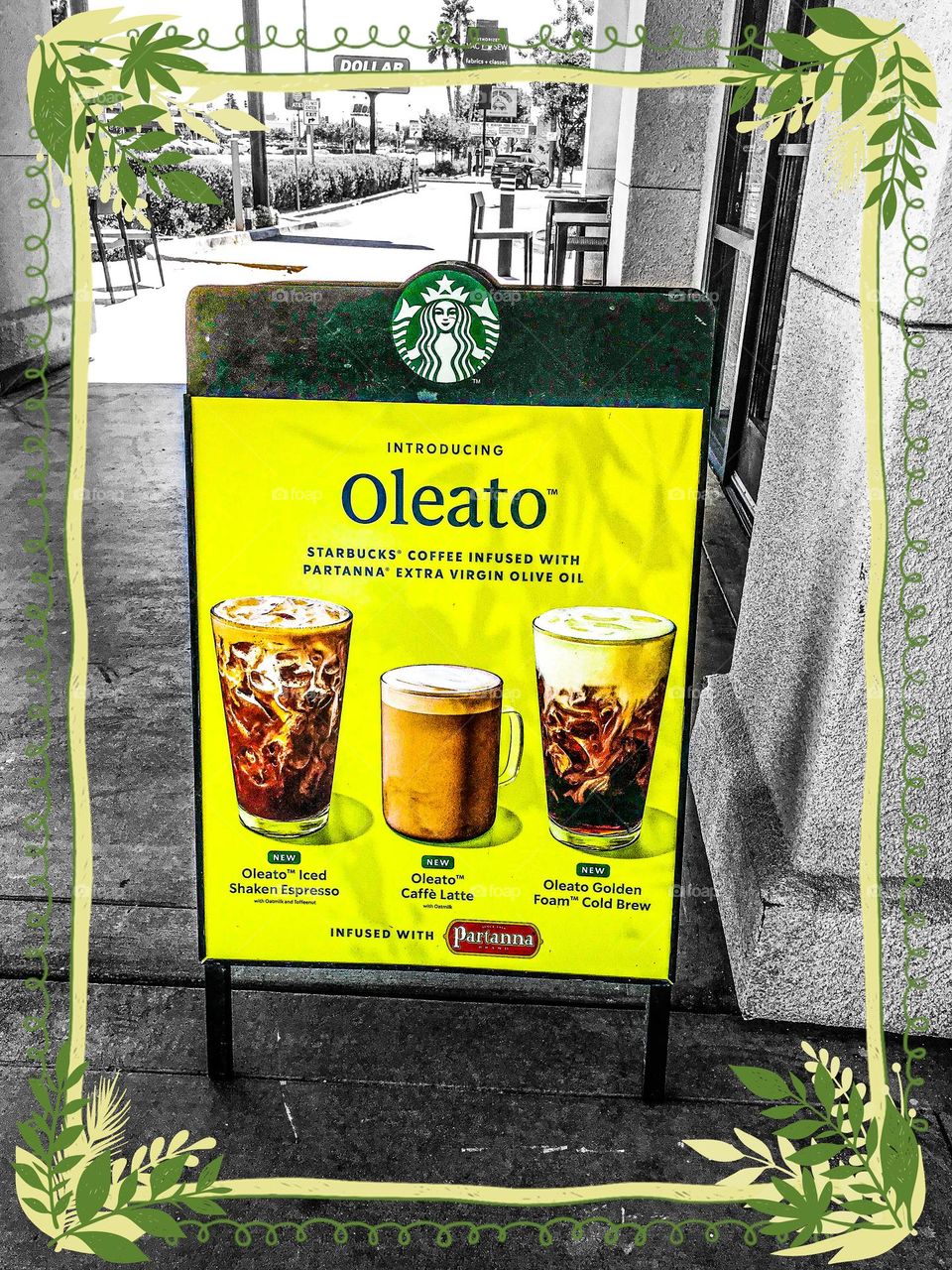 A Starbucks display advertisement sign to draw customers into the coffee shop.