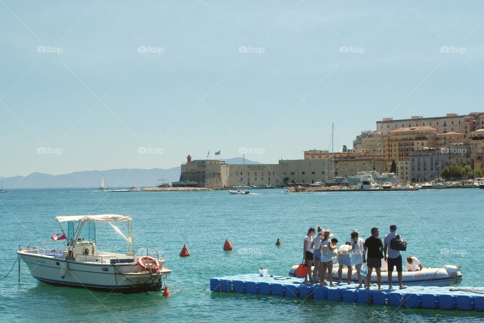 Friends on vacation renting a boat