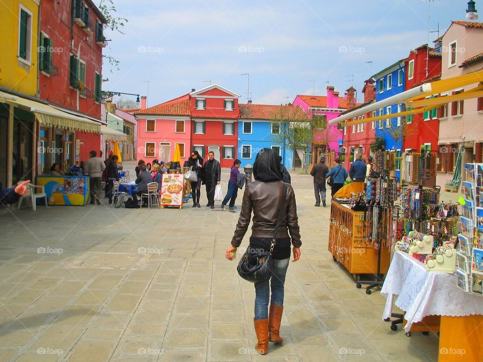 Walking in a happy town. Walking in a beautiful small town, Burano,Venice,Italy