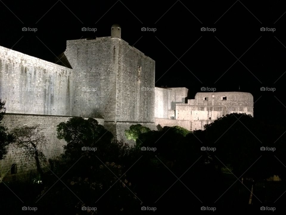 Illuminated castle at night Dubrovnik 