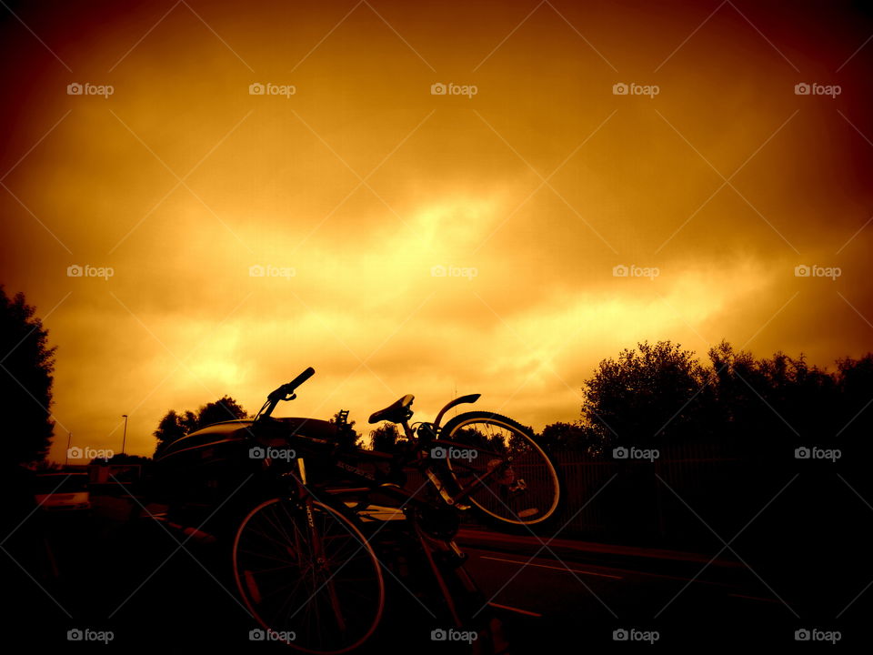 adventure and bike. bicycle adventure in sunset