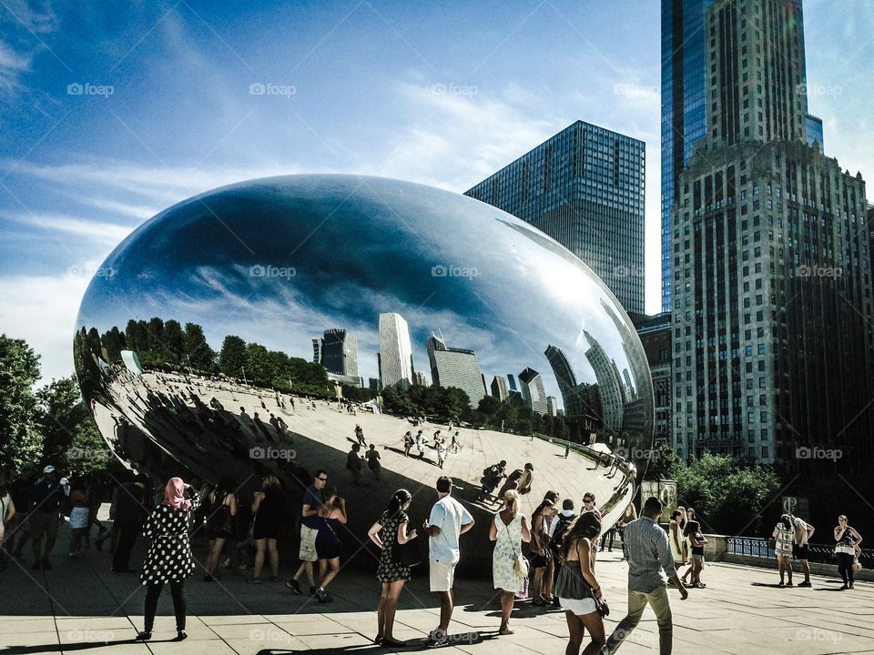 Some call it the "Bean" but it's real name is "Cloud Gate." Located in Millennium Park, Chicago. 