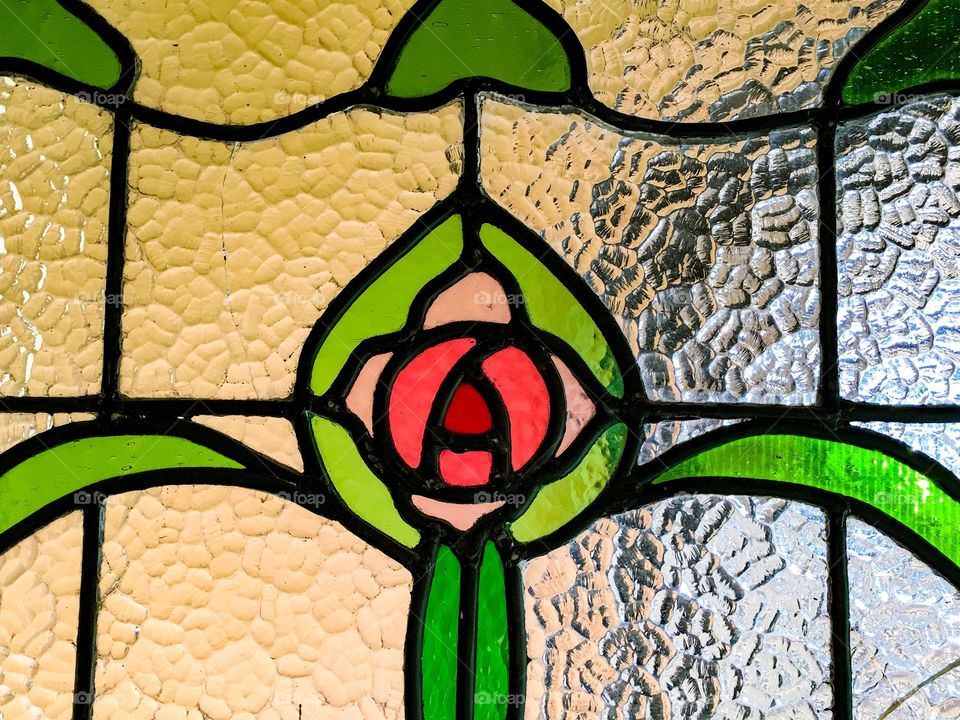 Stained glass closeup, background, circa 1930