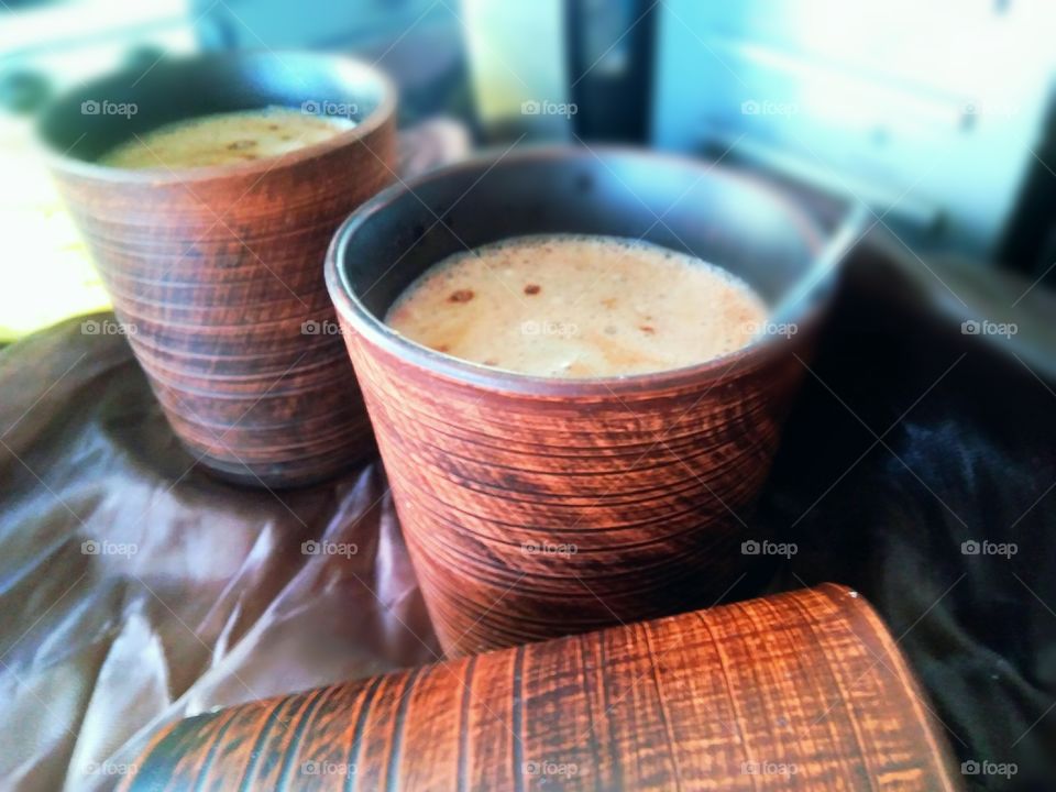 cappuccino coffee in a ceramic coffee glass