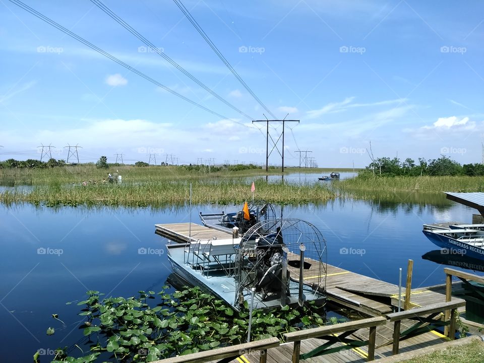 Air boat dock in swamp of Everglades,  South Florida USA