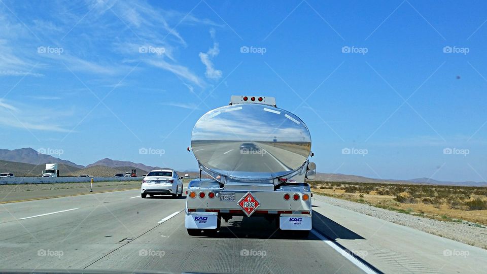 Tanker Truck. Tanker Truck reflecting the view behind it.