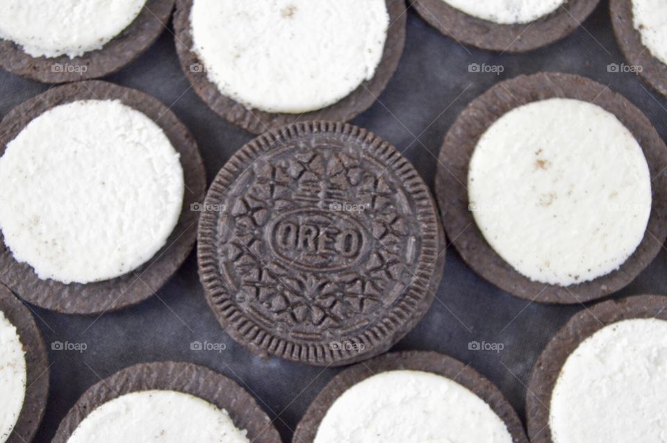 Contrasting Oreo cookie flat lay