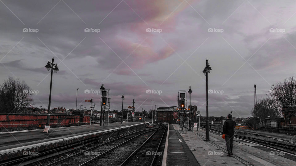 An evening at a railway station, Shrewsbury, Shropshire, England, UK