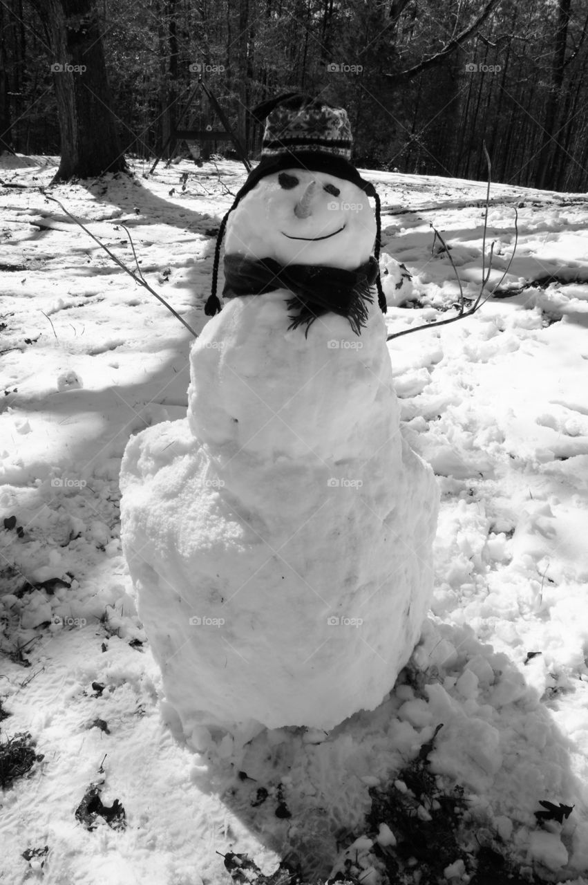 Snowman in forest