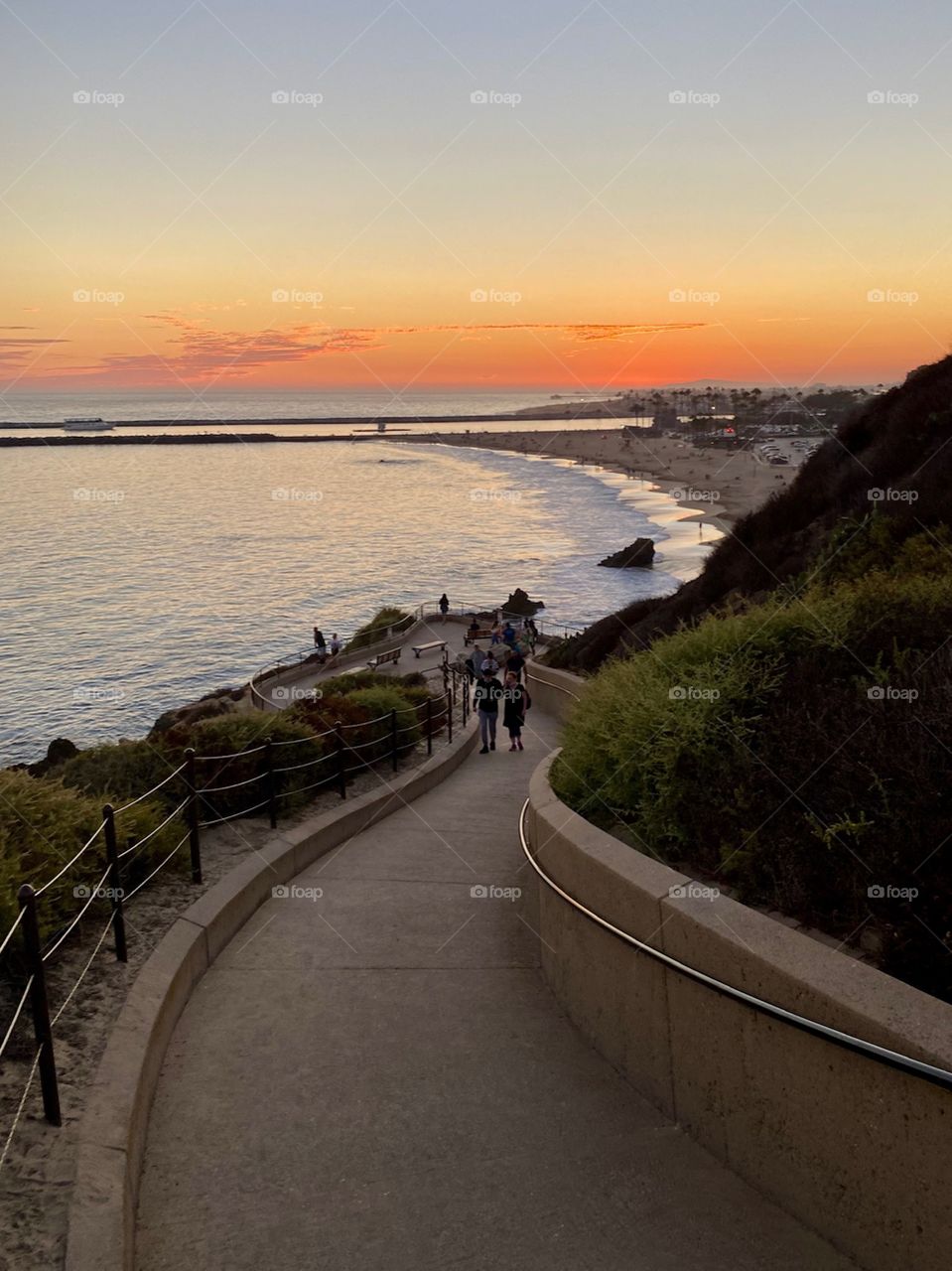 Beautiful sunset from the Inspiration Point looking over Corona del Mar State Beach 