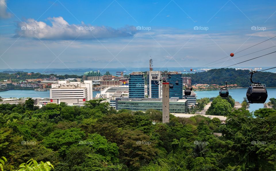 A view from Mount Faber,  Singapore. Looking out to Singapore Harbour Front and Cable Car.