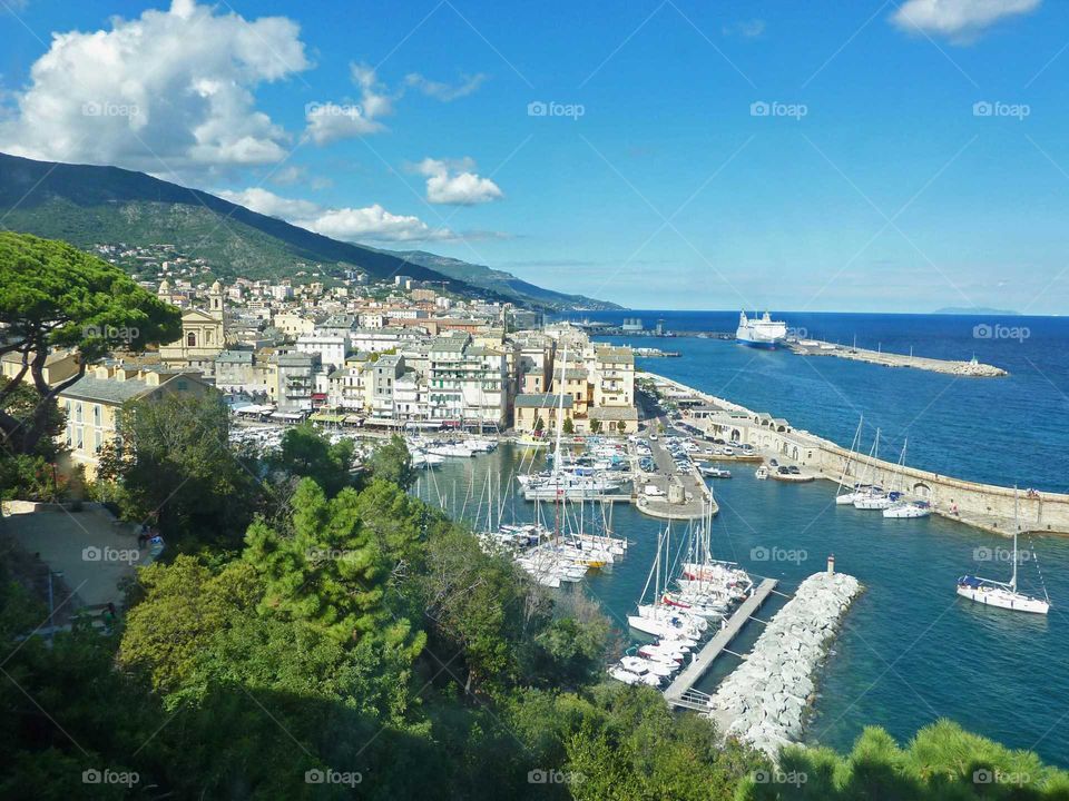 bastia.  Corsica. view down to the old port and the ferry