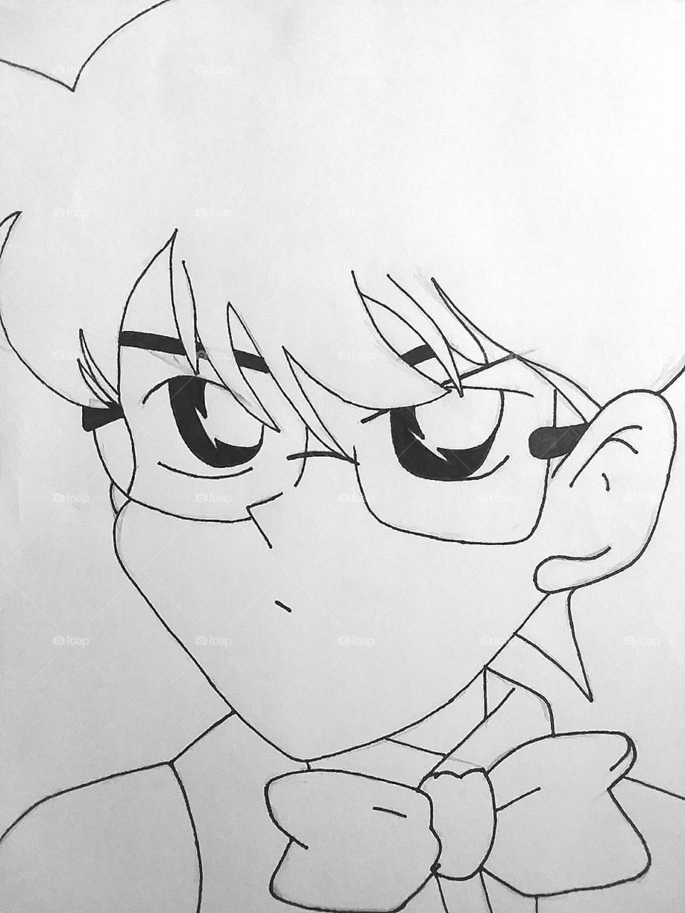dramatic handrawn anime image of a young man wearing glasses having a dramatic facial expression in great