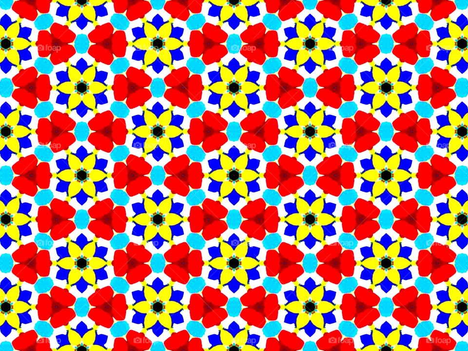 Floral geometry abstract pattern in red, yellow and blue