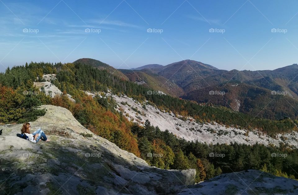 Amazing view from Hiking trail Belintash, small plateau in the Rhodopes Mountain in Bulgaria