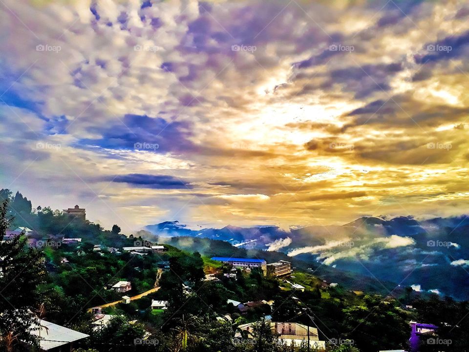 A landscape shot of a small district town in Ukhrul, Manipur in India