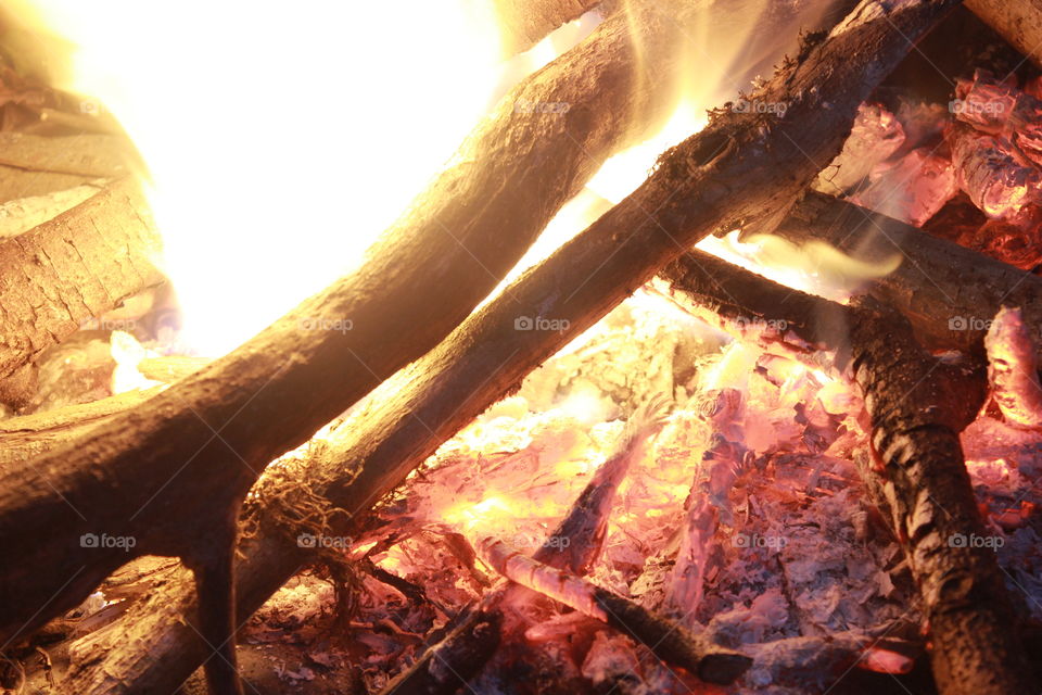 Burning firewood in the fireplace