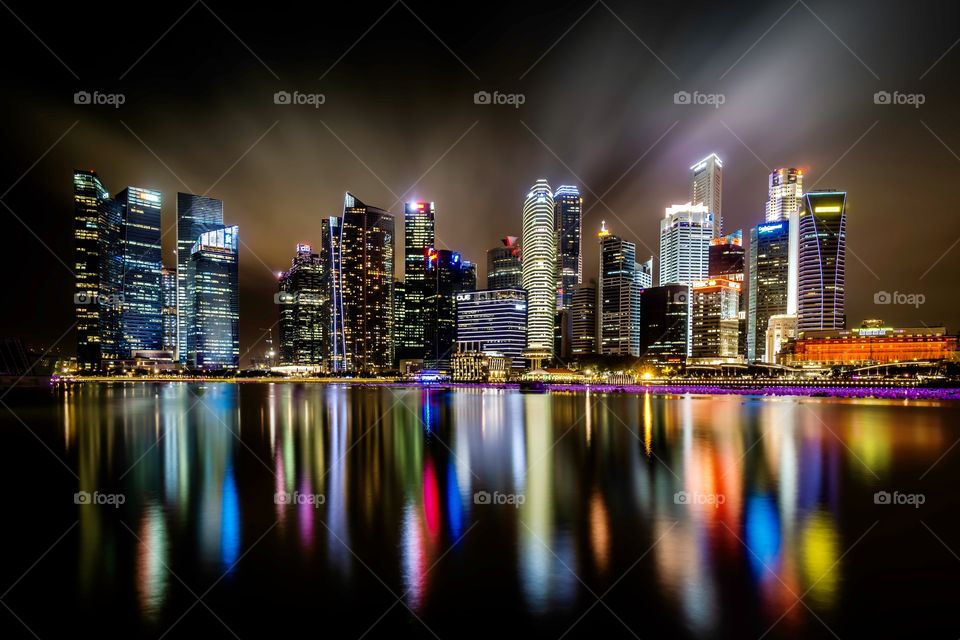 Night view with Reflection of Singapore Downtown