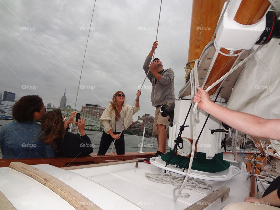 Sailing In New York City. Having fun sailing in the Hudson river