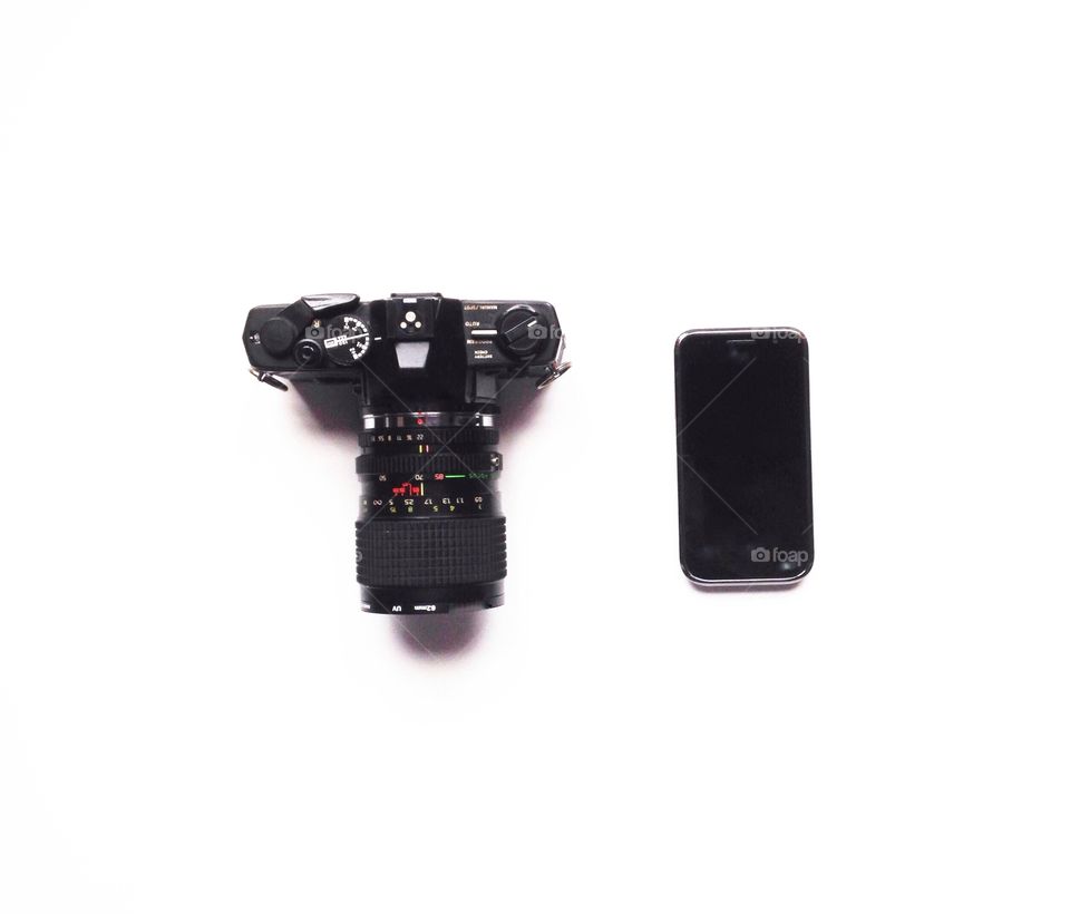 Film camera and black cellphone 