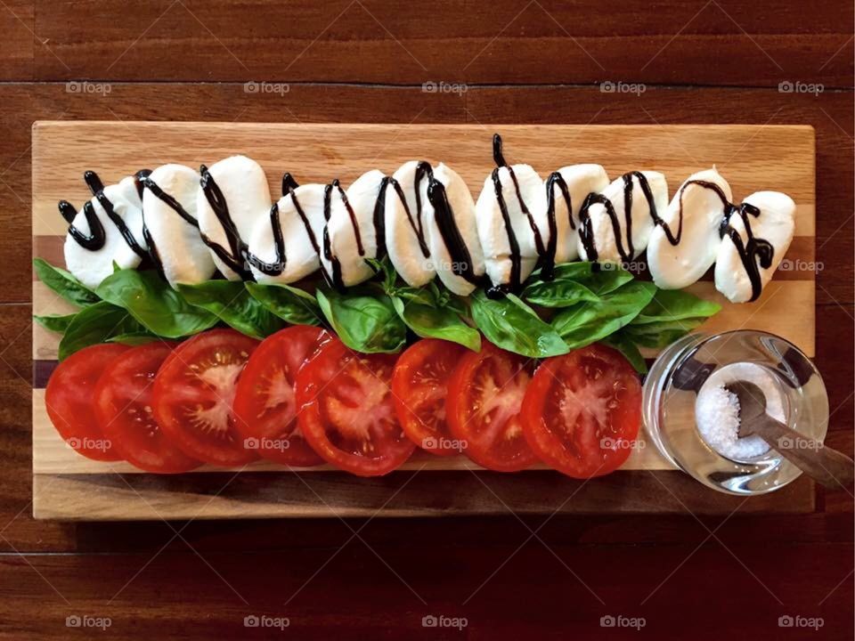 Fresh caprese salad flat lay