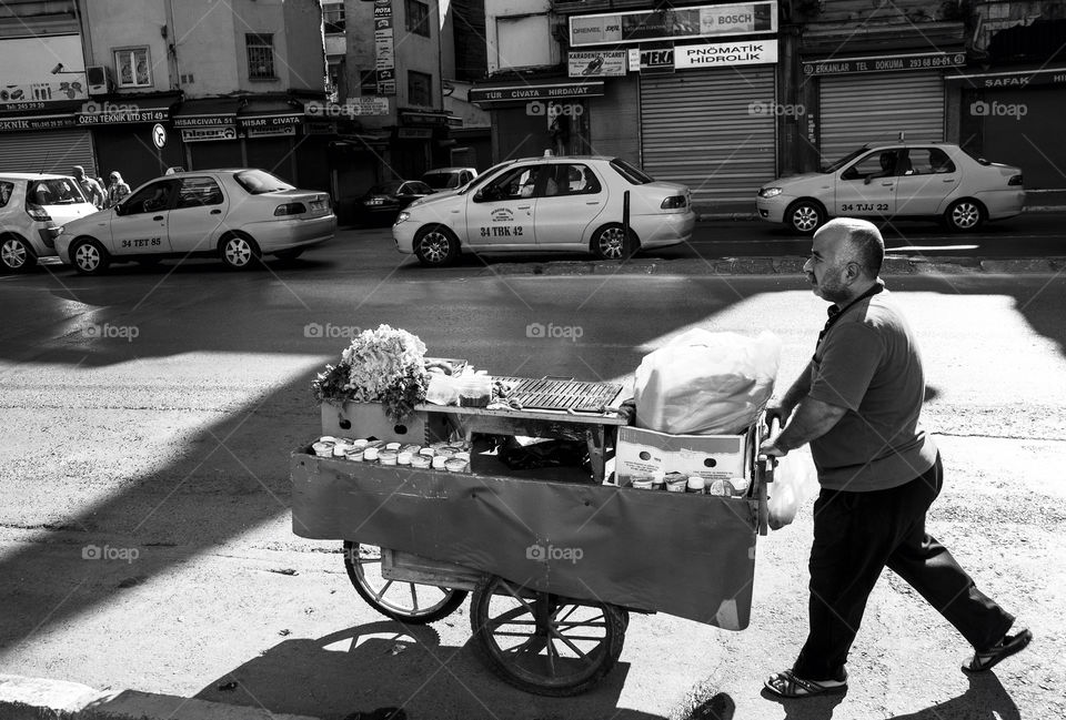 street vegetables taxi black and white by plymen