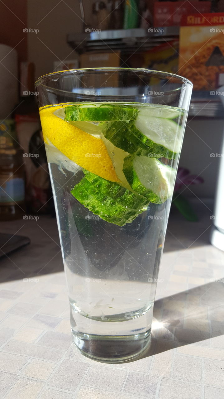 Lemon and cucumber flavoured water