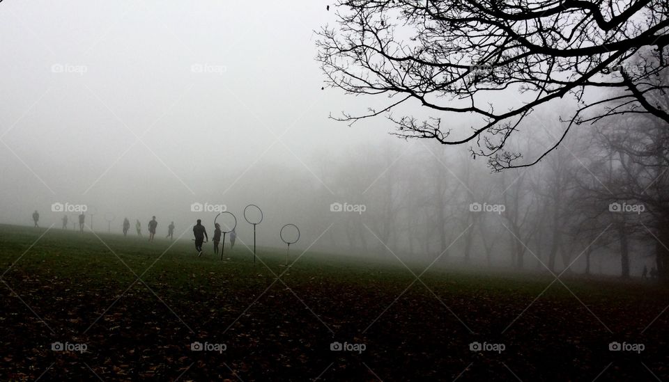 Quidditch players in the fog