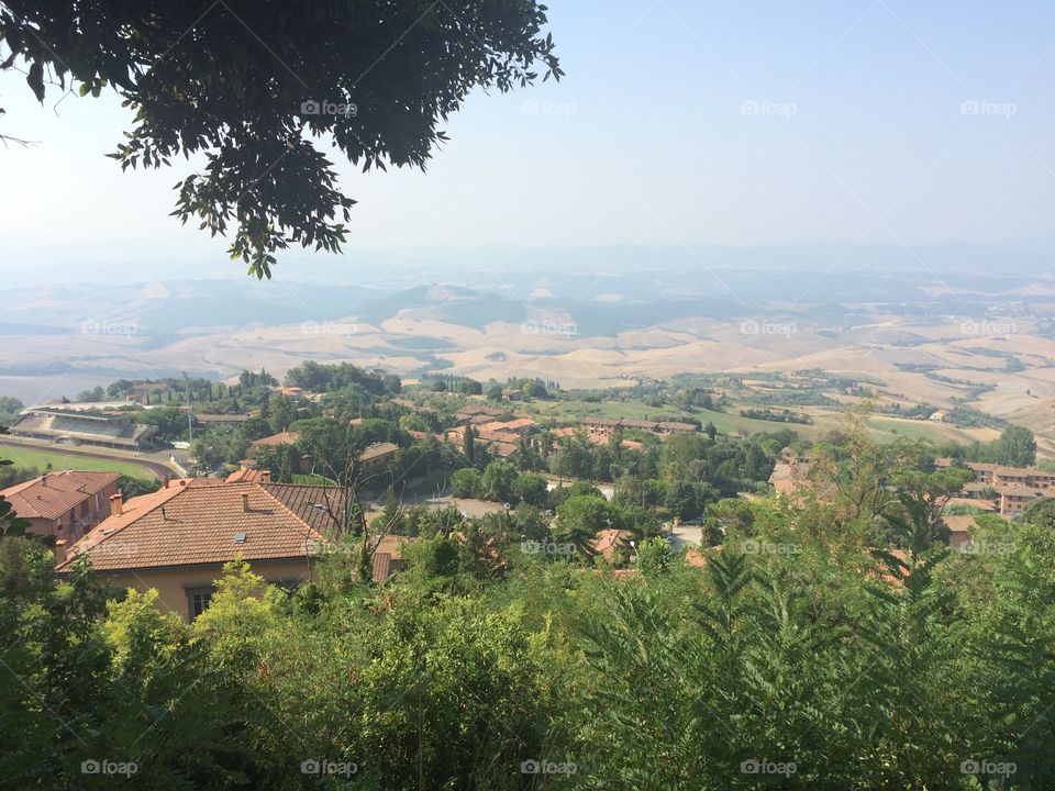 Aerial view of Volterra overlooking the beautiful Tuscan hills 
