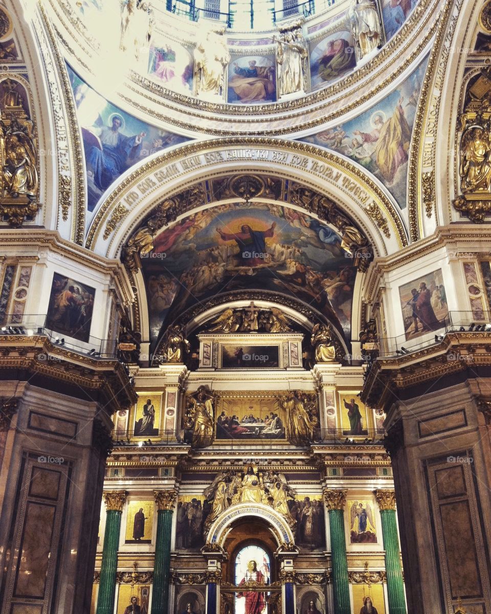 A view into Saint Isaac's Cathedral or Isaakievskiy Sobor.