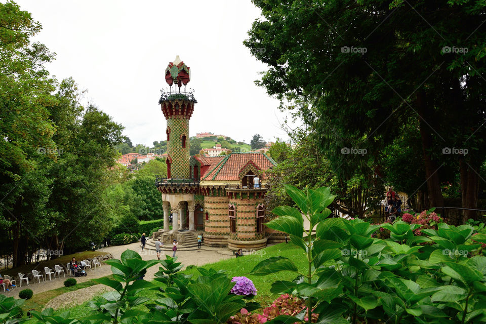 View of 'Capricho de Gaudí' from the gardens in the city of Comillas, Cantabria, Spain.