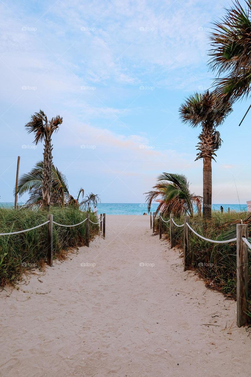 Beach entrance in summer 