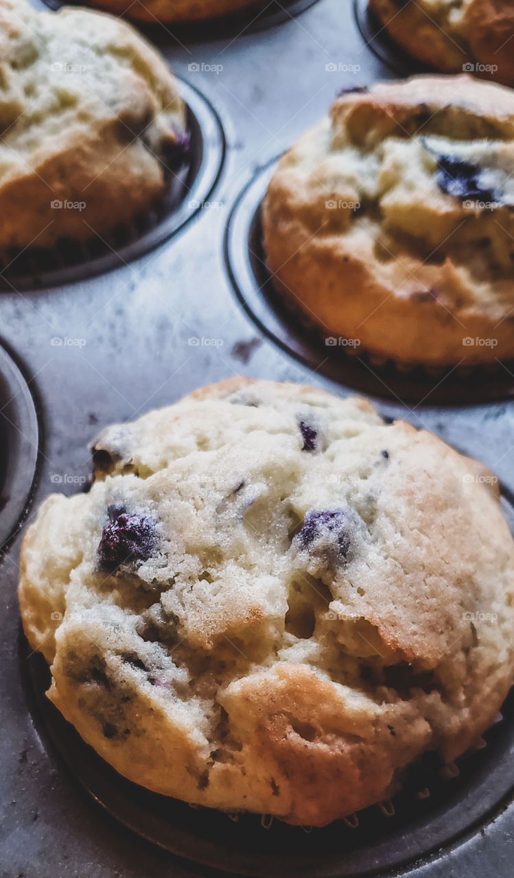 Homemade blueberry muffins. Delicious blueberry muffins, hot out of the oven. #stayathome