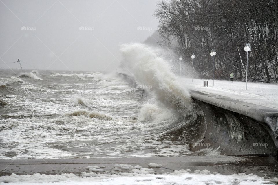 water in motion - splashing waves during the strong storm on the Baltic sea in Poland