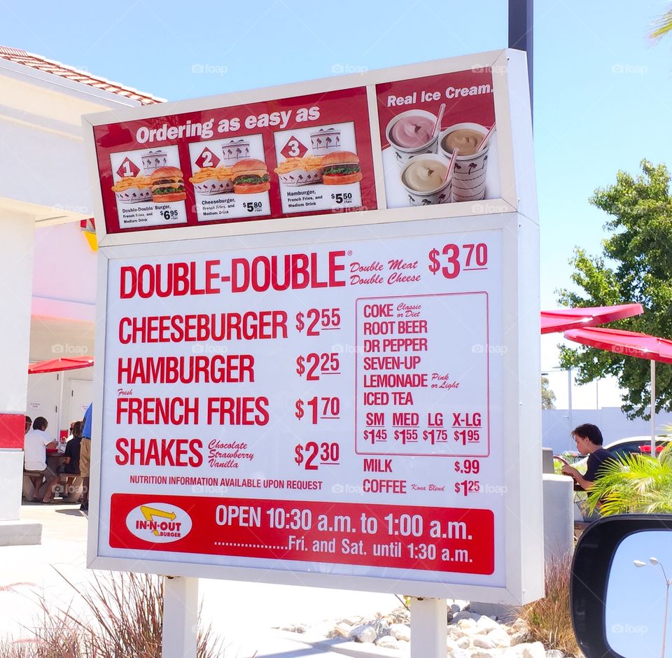 In n out menu 