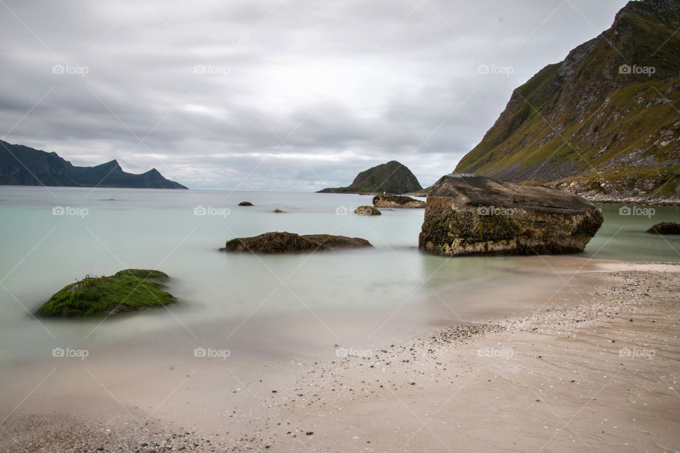 Idyllic view haukland beach