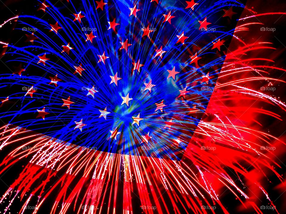 American flag edited with fireworks 