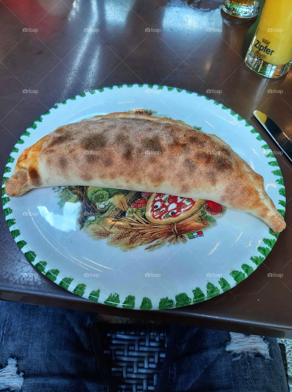 Ready for eating pizza calzone