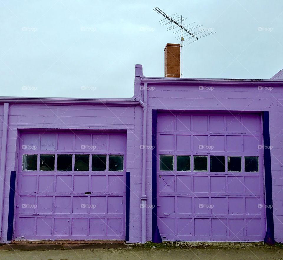 Front View Purple Garages