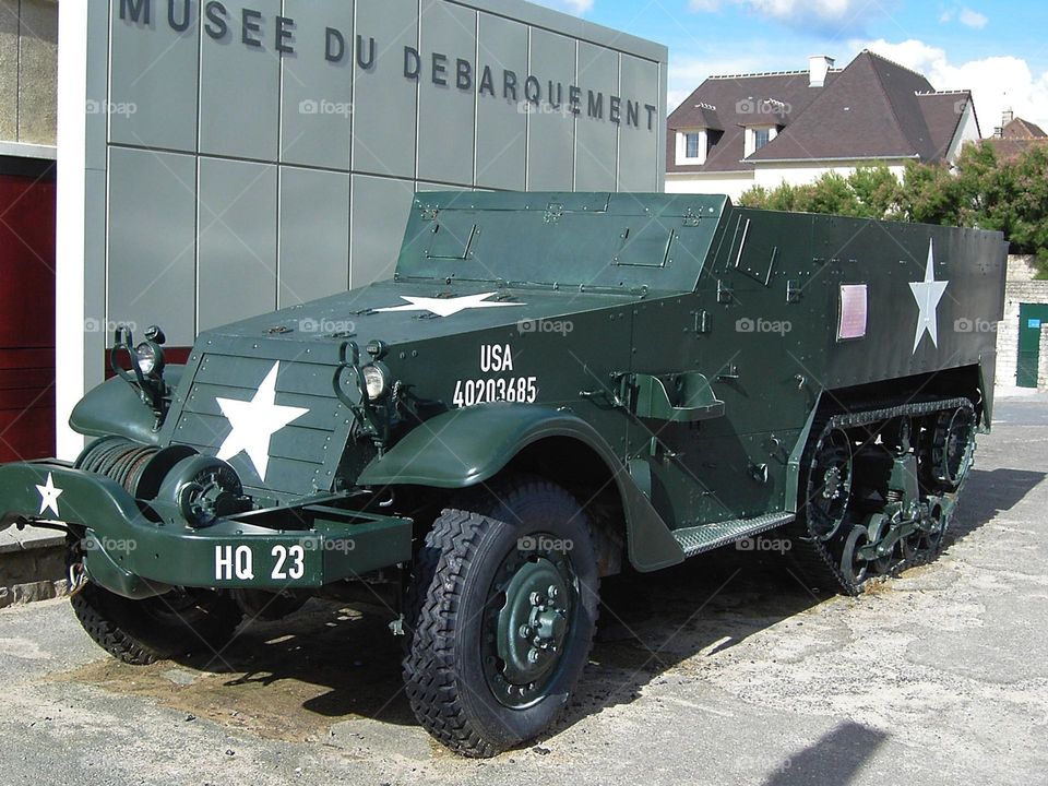 American tank of the second world war in front of the museum of the landing in Normandy