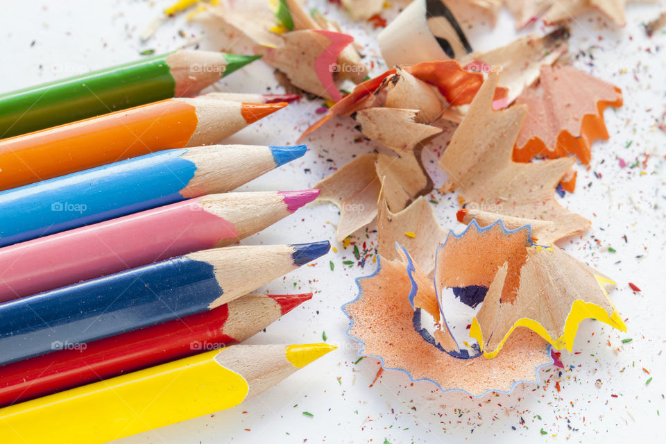 Colored pencils and shavings