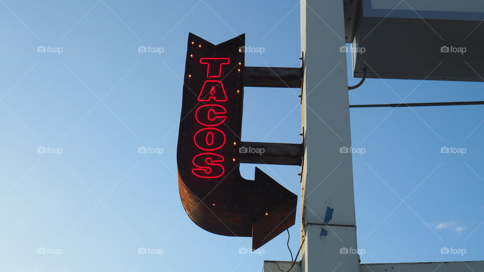 Tacos neon sign arrow eat here restaurant taqueria 