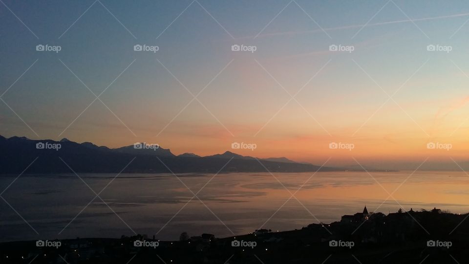 Sunset on lac Leman Switzerland