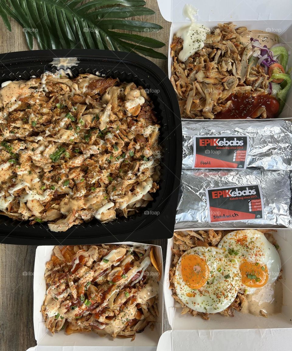 Tasty flavourful Kebab wraps and rolls and noodles selection 